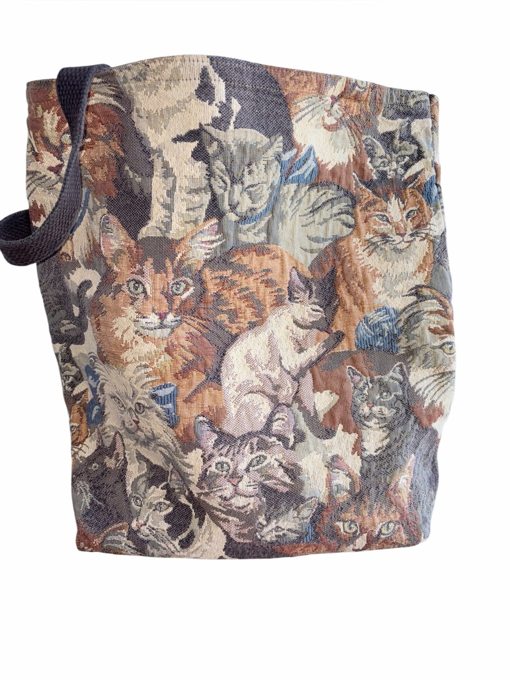 Woven “Cat” Tapestry Tote Bag Folk Art Grandmacore Vintage-Style